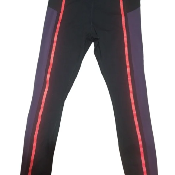 Avia Black and Purple Leggings with Orange Reflective Stripe - Picture 1 of 5